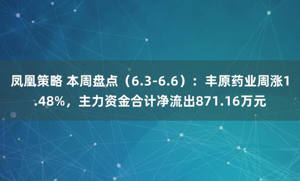 凤凰策略 本周盘点（6.3-6.6）：丰原药业周涨1.48%，主力资金合计净流出871.16万元
